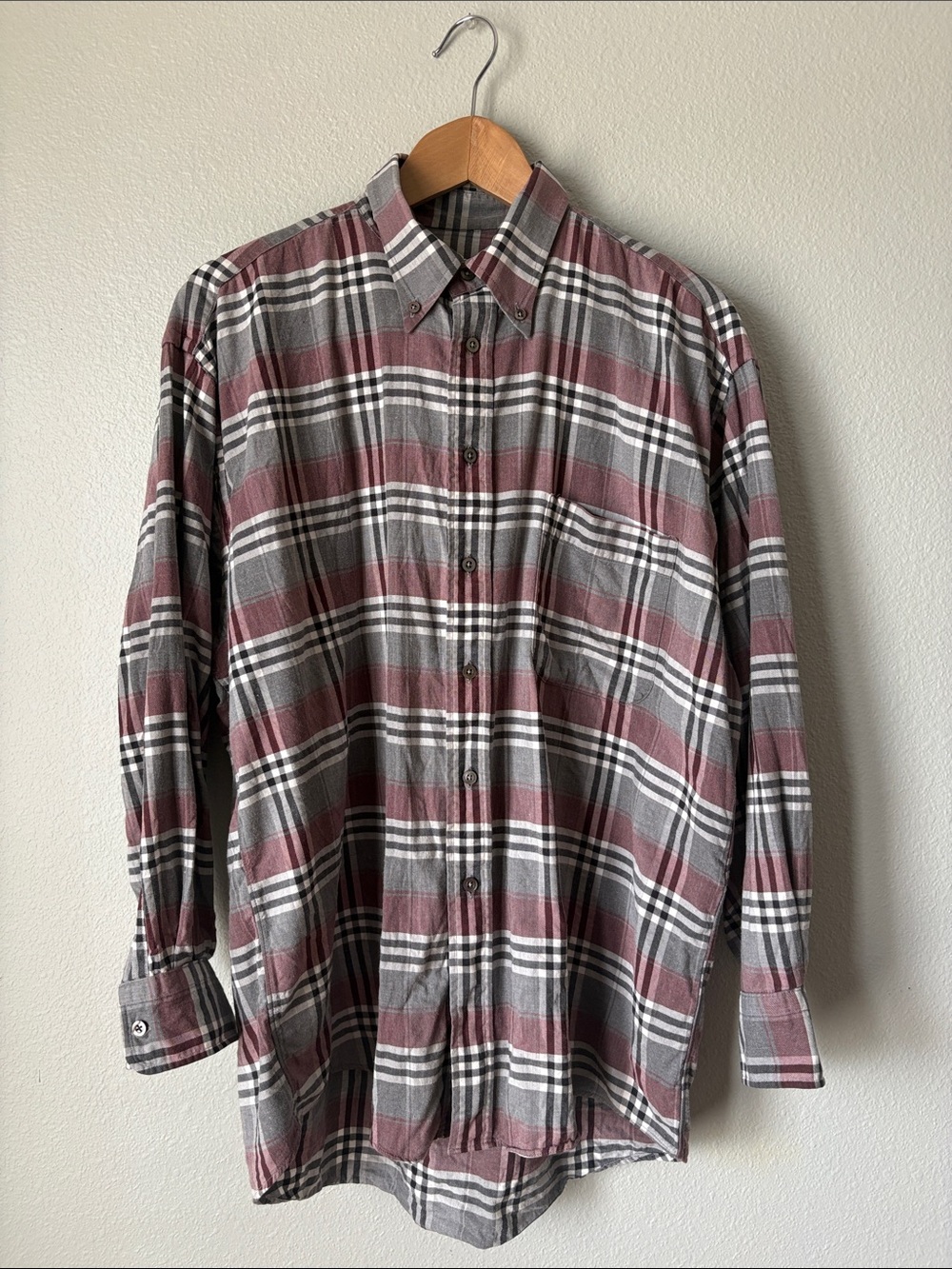 Burberry | Plaid Button-Down Shirt in Burgundy and Gray